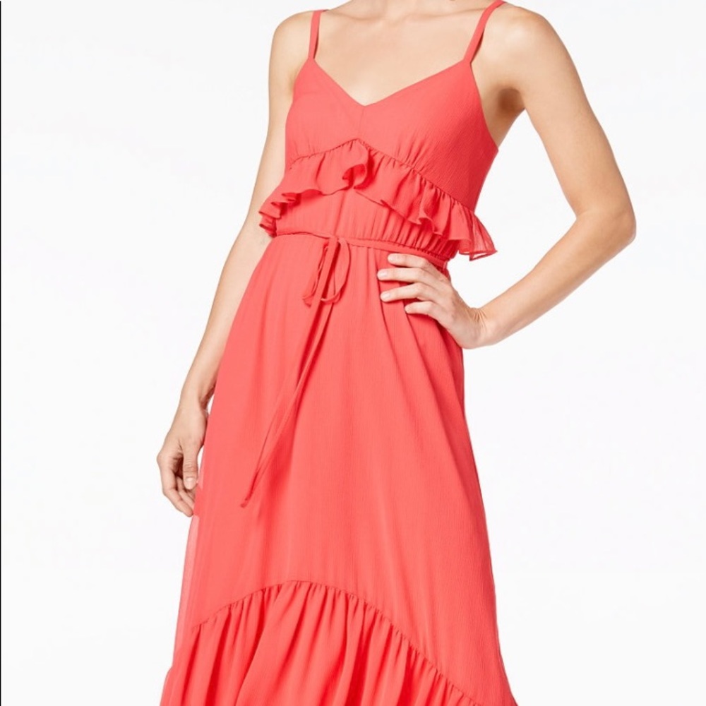 Calvin Klein Ruffled Chiffon Maxi High Low Dress *NWT*